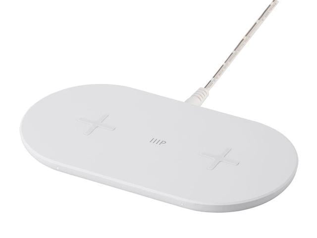Photo 1 of Monoprice Qi Certified Dual Device Fast Wireless Charging Pad - White, 7.5W/10W Output, Two Devices At Once, With Power Adapter