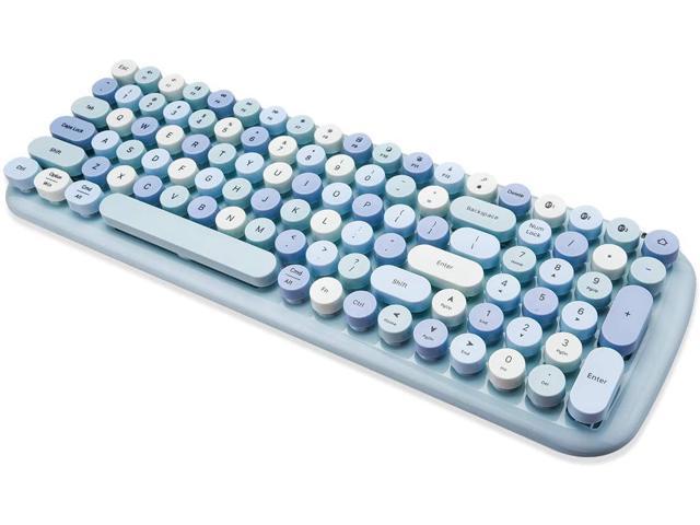 Blue-Colorful Cute Retro Keyboard with Stylish Round Keys MOFii Wireless Keyboard and Mouse Combo Colorful Compact Keyboard with Number Pad Compatible with PC Desktop Computer Windows 