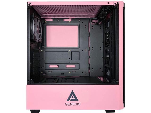 Apevia Genesis-PK Mid Tower Gaming Case with 2 x Tempered Glass Panel, Top  USB3.0/USB2.0/Audio Ports, 4 x RGB Fans, Pink Frame