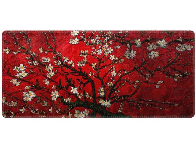 Vincent Van Gogh Almond Blossom Meffort Inc Extra Large Extended Gaming Desk Mat Non-Slip Rubber Pads Stitched Edges Mouse Pad 35.4 x 15.7 inch 