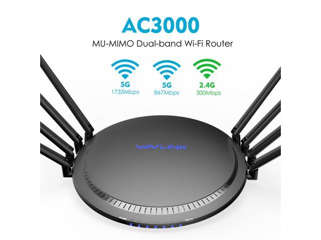 Wavlink AC3000 Tri-Band Gigabit Wireless Smart Router WIFI router with MU-MIMO, 8 x 5dBi High Gain Antennas, 4 x LAN full Gigabit Ports, One USB3.0 Port, WPS & IP Qos, Game Router