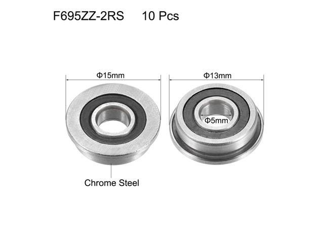 5pcs F695-2RS 5x13x4 mm Flanged Metal Rubber Sealed Ball Bearing F695RS 