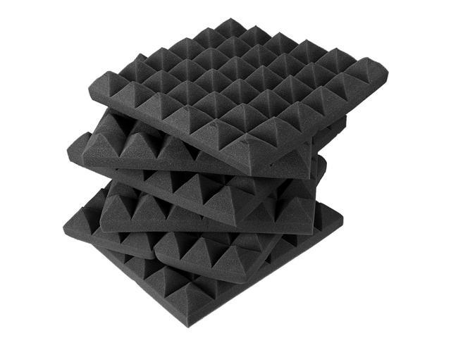 Acoustic Foam Panel Noise Absorbing Soundproof Sponge, Pyramidal Groove, 30x30x5cm, for Recording Studio Ktv, Black, Pack of 6