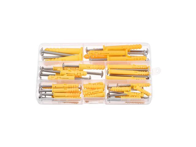 uxcell Plastic Drywall Wall Anchors Screw Assortment Kit Bolts Expansion Pipe Yellow White Green 135pcs 