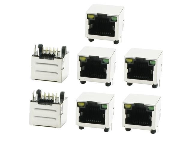 LED Indicator Light RJ45 8P8C Shielded PCB Jacks Network Ports 10 Pcs