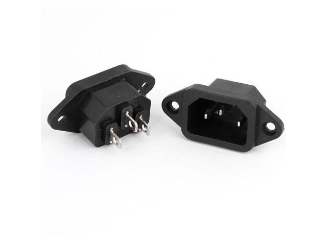 2Pcs Pannel Mount 3 Pin IEC320 C14 Male Plug Power Inlet Socket Black ...