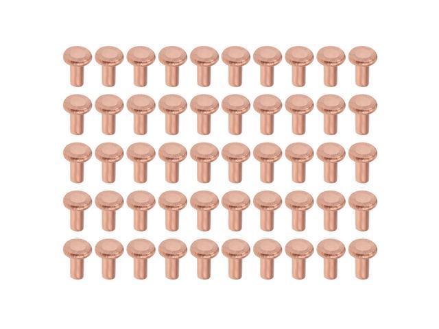 uxcell 50 Pcs 1/8 x 15/64 Round Head Copper Solid Rivets Fasteners 