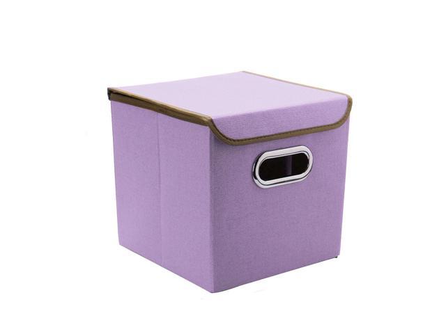Storage Bin Linen Fabric Cube Organizer Box With Lid And Metal Handles Purple Newegg Com