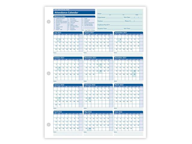 Complyright 2021 - 2022 Fiscal Year Attendance Calendar, Yellow, 8-1 2 