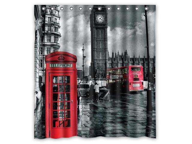 Waterproof Bath Curtain London Red Telephone Booth London Big Ben