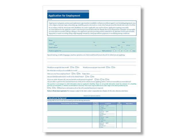 Complyright Job Application Short Form 8 12 X 11 50 Per Pack 3943