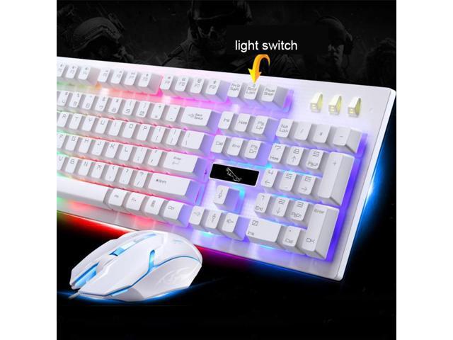 Laptop Keyboard White Rainbow Light Mouse Set Mechanical Keyboard and Mouse with a USB Cable USB PC Player Suspension