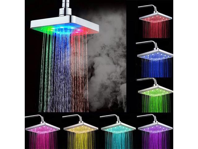 6" 3 Colors LED Square Rain Bathroom Temperature Sensor LED Shower Head 