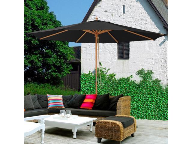Yescom 9 Ft Wooden Patio Umbrella 8 Ribs Table Parasol Rope Pulley Outdoor Backyard