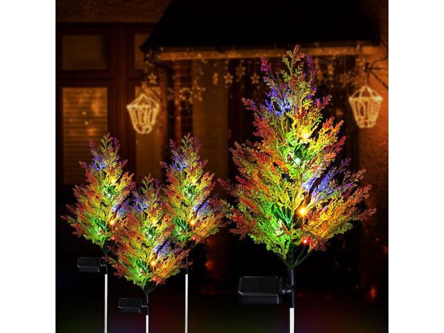 Christmas Solar Pine Tree Lights Multi Color LED Plug-in Yard Decoration 4 Packs