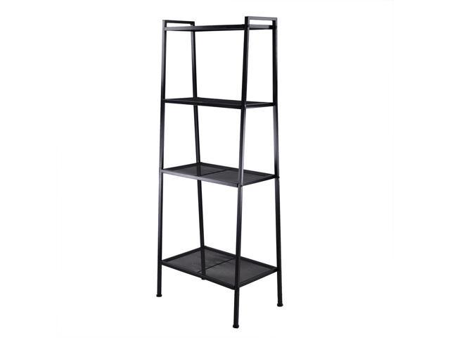 4 Tier Ladder Storage Rack Bookshelf Bookcase Metal Frame Shelf