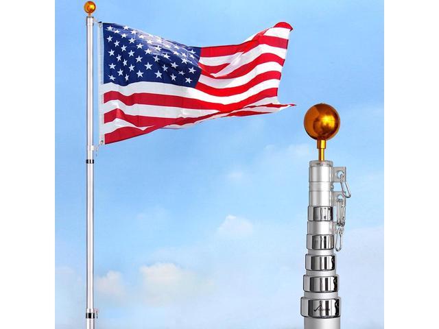 20/ 25/30 FT Flag Pole Aluminum Telescopic Flagpole Kit US Flag Fly 2 Flags