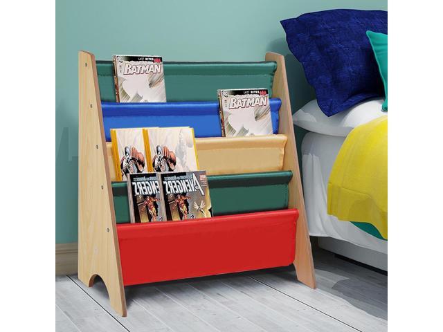 Wood Kids Book Shelf Sling Storage Rack Organizer Bookcase Display