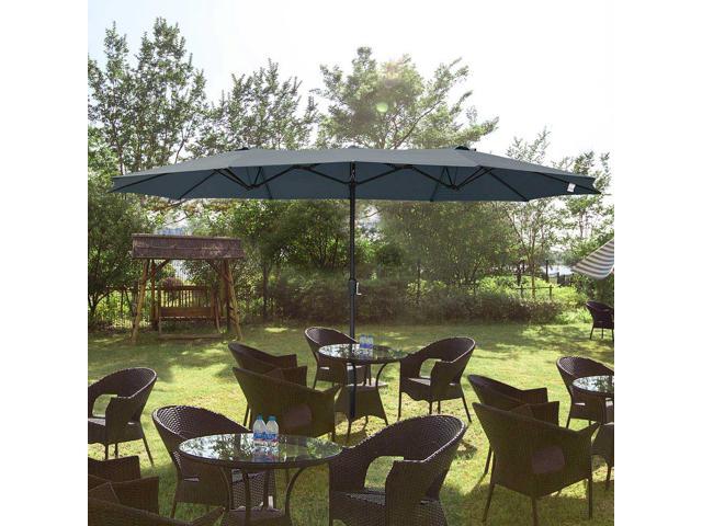 14 Double Sided Twin Patio Umbrella Sun Shade Uv30 Fade Resistant Crank Outdoor Garden Market Grey Newegg Com