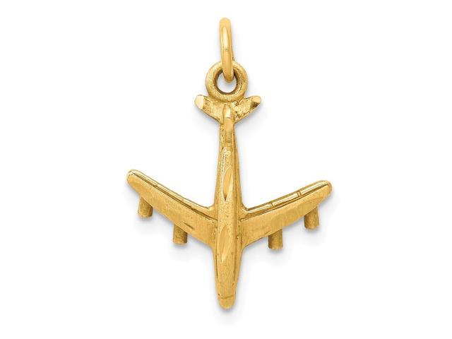 14k Yellow Gold Satin and Diamond Cut 3D Airplane Charm - Newegg.com