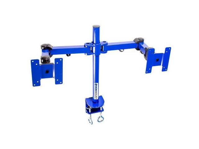 Monmount Dual Lcd Monitor Stand Desk Clamp Holds Up To 24 Inch Monitors Blue 194bl Newegg Com