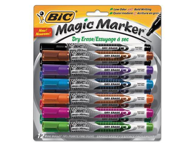 BIC Low Odor and Bold Writing Pen Style Dry Erase Marker Bullet Tip Assorted 12