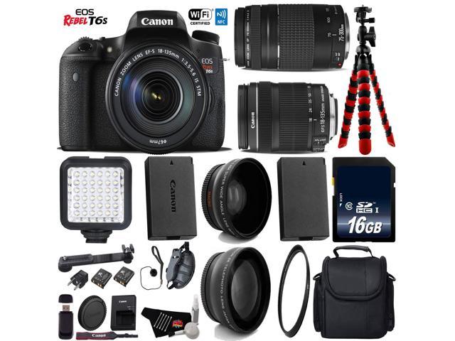 Canon Eos Rebel T6s Dslr Camera With 18 135mm Is Stm Lens 75 300mm Iii Lens Led Uv Fld Cpl Filter Kit Wide Angle Newegg Com