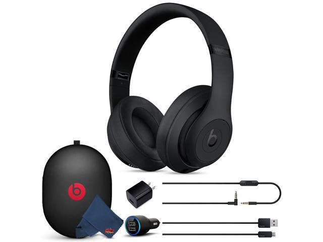 Beats Studio3 Wireless Over-Ear Noise Cancelling Bluetooth Headphones (Matte Black) with Extra USB Charging Adapters and 6Ave Cleaning Cloth