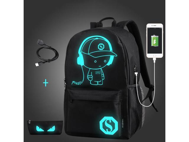 Student School Backpack Anime Luminous  USB Charge Laptop Computer Backpack-Demon