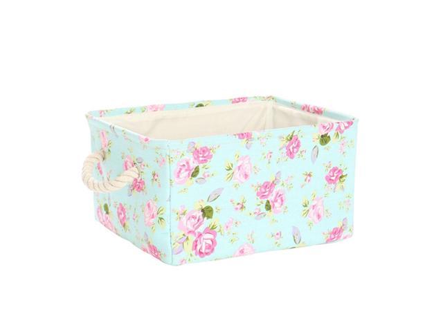 Storage Basket Bin for Toys Clothes, Collapsible Canvas Fabric Laundry Basket Box with Drawstring Closure & Carry Handles , Floral ( Large - 17.7"x13.8"x9.8")