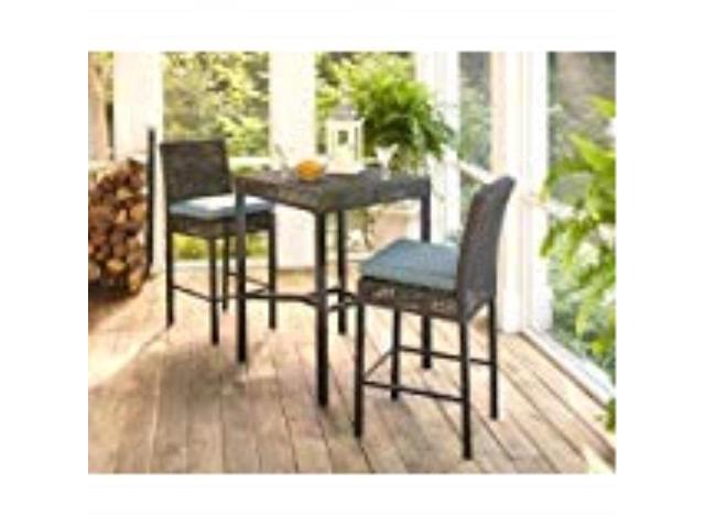 Hampton Bay Fenton 3piece Outdoor Patio High Bar Bistro Set With Decorative Peacock And Java Cushion Newegg Com