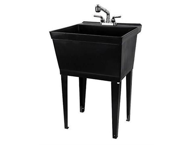 Black Utility Sink Laundry Tub With Pull Out Chrome Faucet