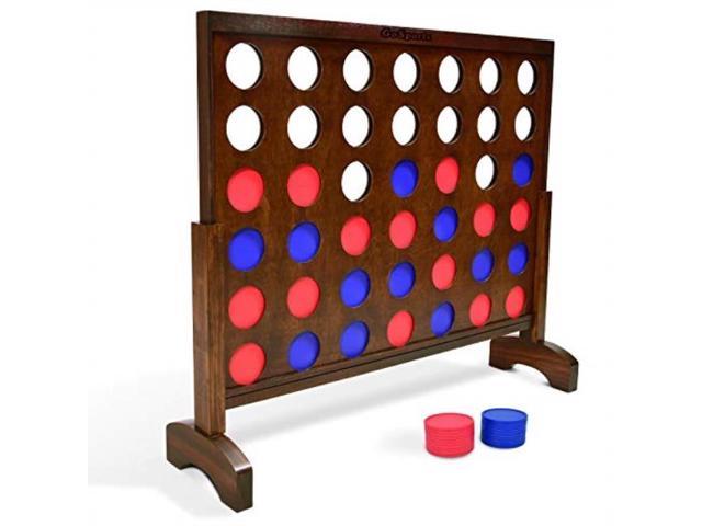 gosports giant wooden 4 in a row game | choose between classic white or dark stain | 3 foot width  jumbo 4 connect family fun with coins, case and rules