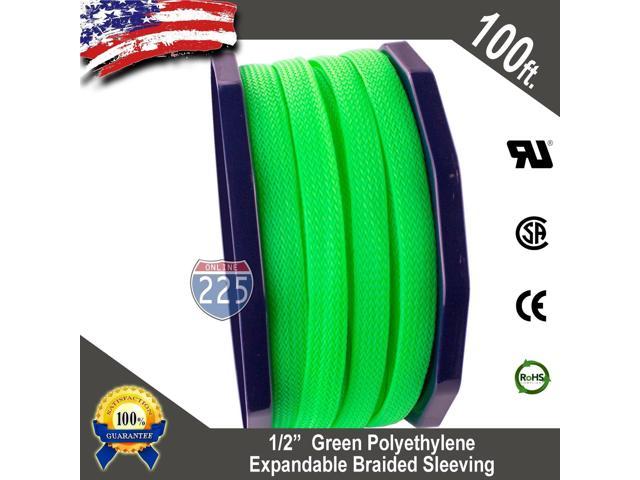 100 FT 1/2" Green Expandable Wire Cable Sleeving Sheathing Braided Loom Tubing 