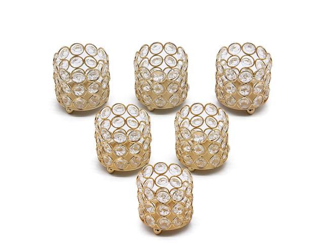 VINCIGANT Cylinder Crystal Votive Candle Holders Tealight Candle Holders Set of 6 for Office Table,Home Decorative Centerpiece,Gifts for Birthday,Wedding Gold