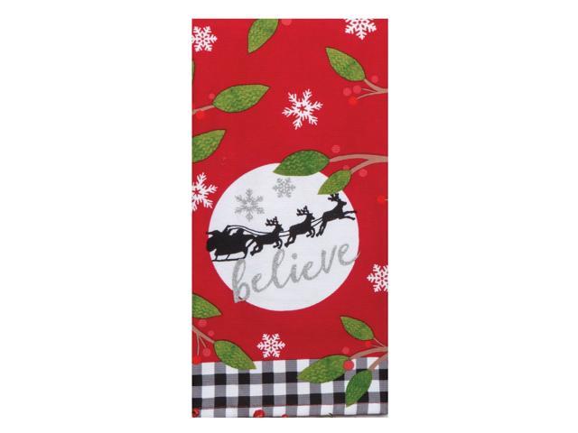 BELIEVE Santa in Sleigh Christmas Kitchen Towel - Flat Weave Front, Terry Back