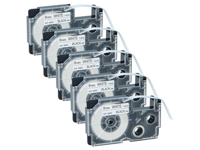 5PK XR-9WE Black on White Label Tape for Casio KL-780 750B 7200 1500 3/8" 9mm 