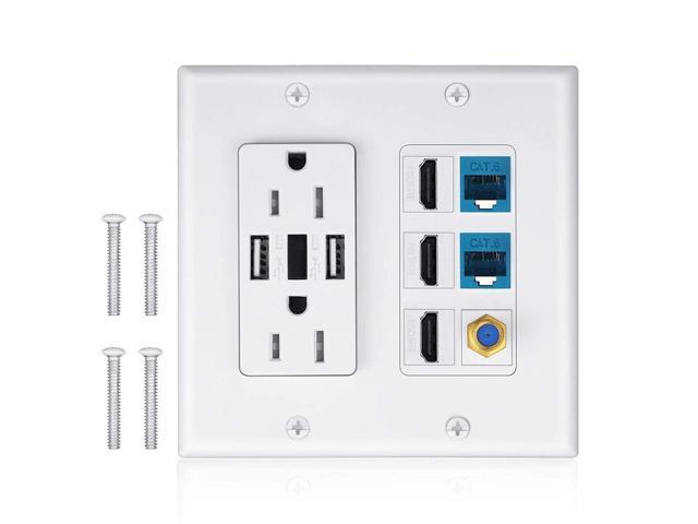8x Coaxial F Connector Ethernet Network RJ45 Jack Wall Plate Socket Outlet 