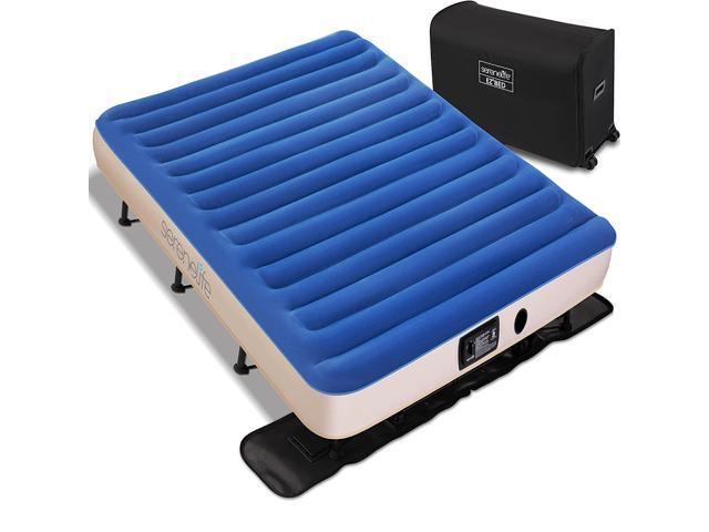 Ez Bed Inflatable Air Mattress With Frame Luxury Self Inflating Blow Up Guest Airbed Cot With Portable Rolling Case Steel Stand For Camping Travel Blue White Queen Newegg Com