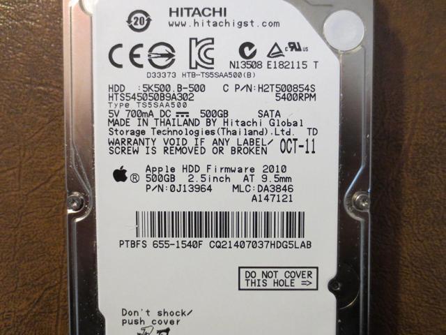 HTS545050B9A302 Hitachi 500GB SATA 2.5 Hard Drive MLC DA3846 PN 0J13964