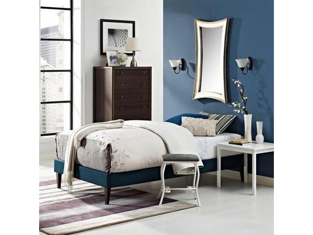 Azure Fabric Upholstered Twin Size Platform Bed Frame With Wood Slats Newegg Com