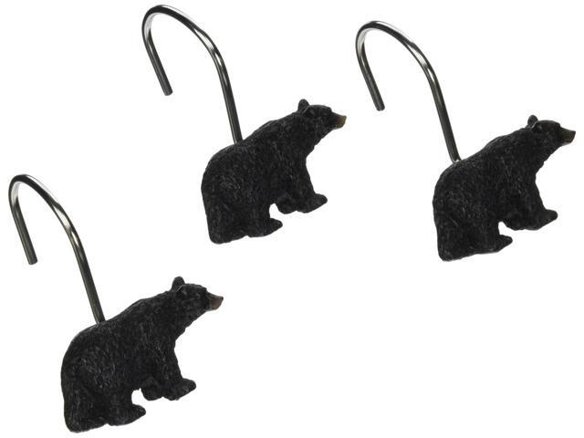 Avanti Black Bear Lodge Shower Hooks Multicolored Shower Curtain