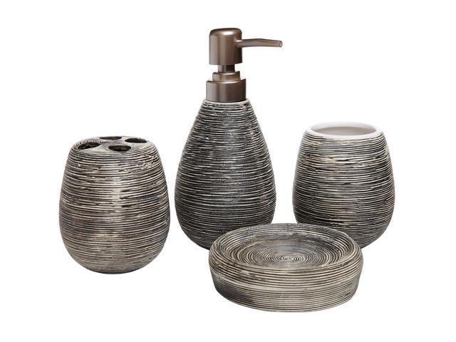 Durable Bathroom Accessories Set 4pcs Soap Dispenser Toothbrush Holder Brown Newegg Com