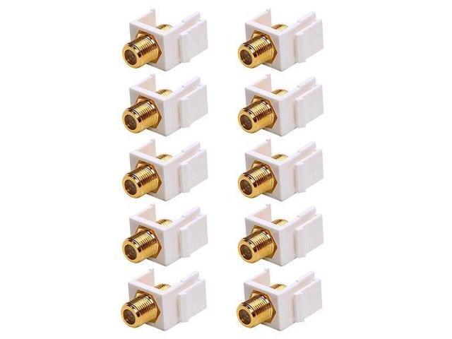10x Insert Keystone Jack-Modular F Type Coax//Coaxial Wall Plate Connector White