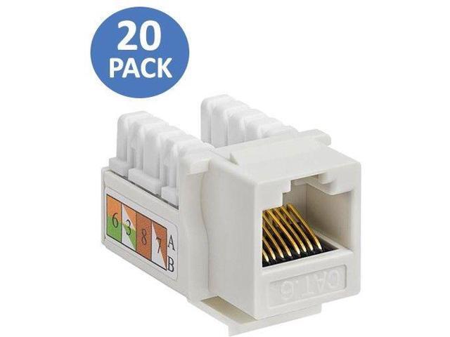 20x Cat6 RJ45 Keystone Jack Network LAN Insert Snap-In Port 110 Punch Down White