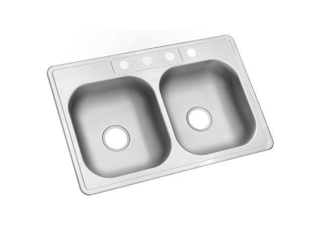 Stainless Steel Kitchen Sink 33 In Drop Double Bowl Basin 4 Hole Top Mount Newegg Com