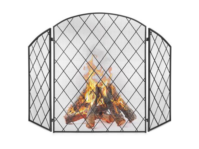 Bcp 50x30in 3 Panel Wrought Iron Mesh Fireplace Screen Spark