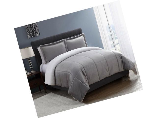 Vcny 2 Piece Micro Mink Sherpa Comforter Set Twin Gray Grey