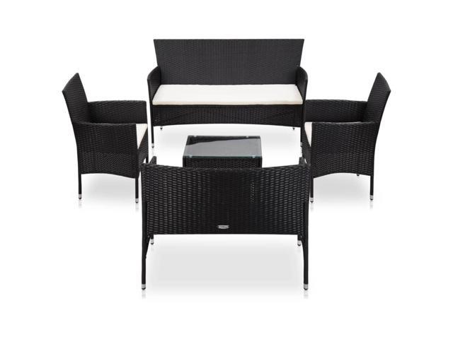 5 piece garden lounge set with cushions poly rattan black