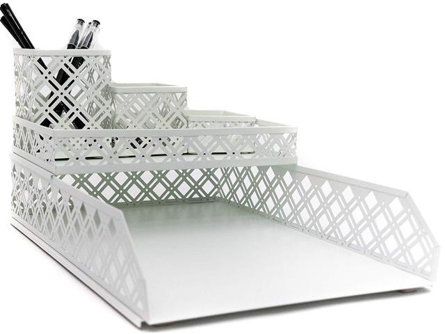 Blu Monaco White Desk Organizer 5 Piece Interlocking Desk